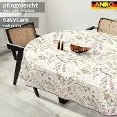 ANRO Tafelkleed Geweven structuur Beige Ovaal 200x140cm Met sierband Afwasbaar Waterafstotend