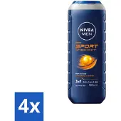 Nivea 4 x MEN - Douchegel - Sport - 500 ml - Sportdouchegel - Mannelijke Douchegel - Verfrissende Douchegel - Lichaam Verzorging - Gezicht Verzorging