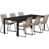 Ebuy24 Mirko tuinmeubelset tafel 90x200cm zwart 6 stoelen bruin.