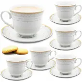 Tragar Porseleinen Koffieservies 6+6 Kopjes met Schotels 240ml Gouden Rand