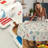 ANRO Tafelkleed Daphne bloemen Beige Rond Ø140cm Rechte rand Afwasbaar Waterafstotend