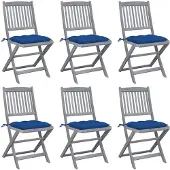 vidaXL Opklapbare stoelen (6 stuks) met kussens, gemaakt van massief acaciahout