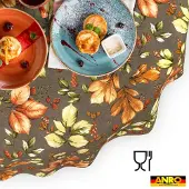 ANRO Tafelkleed Herfstbladeren Bruin Ovaal 300x140cm Rechte rand Afwasbaar Waterafstotend