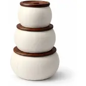 Bavary Terra Porseleinen Voorraadpotten Set met Houten Deksels – 3-delig