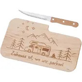 Westfalia Snijplank Camping met mes van elzenhout 26 x 15 cm