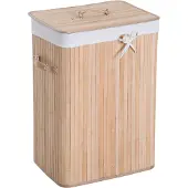 HOMCOM – Wasmand – Bamboe –40x30x60 cm – 70L, opvouwbaar – met deksel – voering