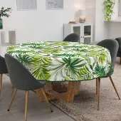 ANRO Tafelkleed Palmen Groen Rond Ø140cm Met sierband Afwasbaar Waterafstotend Binnen & Buiten