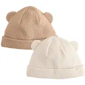 Next - Pasgeboren unisex - Set van 2 geribbelde babymutsjes - Grijs