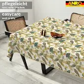ANRO Tafelkleed Bloemen en vogels Beige 180x140cm Met sierband Afwasbaar Waterafstotend