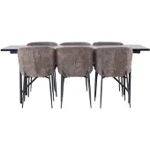Ebuy24 Astrid eethoek eettafel zwart 6 stoelen bouclé bruin.