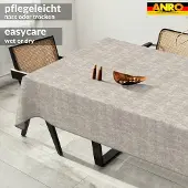 ANRO Tafelkleed Effen linnenlook Grijs 160x100cm Met sierband Afwasbaar Waterafstotend