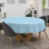 ANRO Tafelkleed Effen linnenlook Blauw Rond Ø140cm Met sierband Afwasbaar Waterafstotend