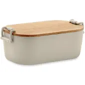 Midocean lunchbox met 2-zijdige sluiting en bamboe deksel. Inhoud 700ml Beige