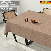 ANRO Tafelkleed Effen linnenlook Bruin 260x140cm Met sierband Afwasbaar Waterafstotend