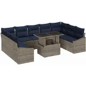 vidaXL Bankstel 10 st 9-Aantal zitplaatsen Zwart en Blauw poly rattan