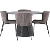 Ebuy24 Lanzo eethoek eettafel mokka 4 stoelen bouclé bruin.