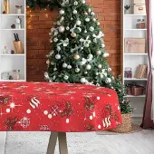 ANRO Tafelkleed Kerst maretak Rood Ovaal 160x140cm Met sierband Afwasbaar Waterafstotend
