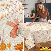 ANRO Tafelkleed Bloemen en bladeren Beige 350x140cm Rechte rand Afwasbaar Waterafstotend