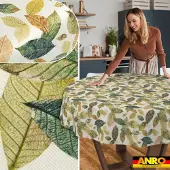 ANRO Tafelkleed Bloemen en vogels Beige Rond Ø140cm Rechte rand Afwasbaar Waterafstotend