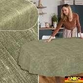ANRO Tafelkleed Effen linnenlook Groen Ovaal 200x140cm Rechte rand Afwasbaar Waterafstotend