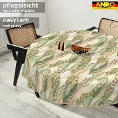 ANRO Tafelkleed Griekse ornamenten Groen Rond Ø140cm Met sierband Afwasbaar Waterafstotend