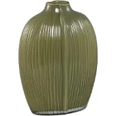 Ptmd Jalisia Olive Glass Vase Oval Shape Ribbed High
