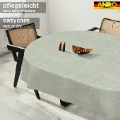 ANRO Tafelkleed Effen linnenlook Blauw Ovaal 160x140cm Met sierband Afwasbaar Waterafstotend