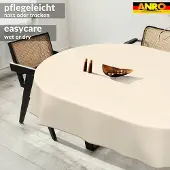 ANRO Tafelkleed Effen linnenlook Crème Ovaal 240x140cm Met sierband Afwasbaar Waterafstotend