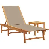 vidaXL Ligbed met tafel massief acaciahout en textileen taupe