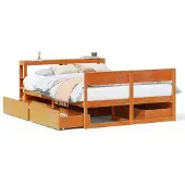 vidaXL Bedframe zonder matras massief grenenhout wasbruin 135x190 cm