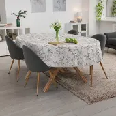 ANRO Tafelkleed Geschetste bladeren Grijs Ovaal 180x140cm Met sierband Afwasbaar Waterafstotend