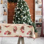 ANRO Tafelkleed Kerstballen Beige 260x140cm Met sierband Afwasbaar Waterafstotend Binnen & Buiten