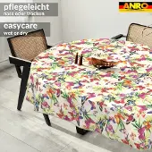 ANRO Tafelkleed Bloemenranken Beige Ovaal 260x140cm Met sierband Afwasbaar Waterafstotend