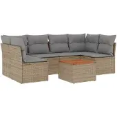 vidaXL 7-delige Loungeset met kussens poly rattan beige