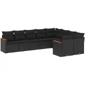 vidaXL 9-delige tuinmeubelset met kussens, zwart, polyrotan