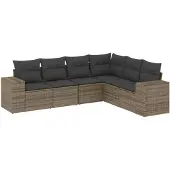 vidaXL 6-delige Loungeset met kussens poly rattan grijs