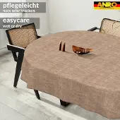 ANRO Tafelkleed Effen linnenlook Bruin Ovaal 200x140cm Met sierband Afwasbaar Waterafstotend
