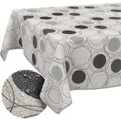 ANRO Tafelkleed Grijze cirkels Grijs 220x140cm Met sierband Afwasbaar Waterafstotend Binnen & Buiten