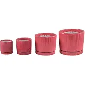 Ptmd Meliya Bright Pink Ceramic Pot S/4 Cilinder Ribbed