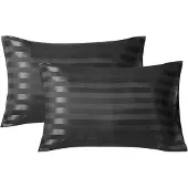Famanu – Set van 2 satijnen kussenslopen, 40 x 80 cm, zwart, microvezel
