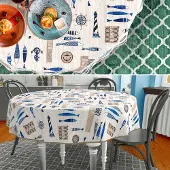 ANRO Tafelkleed Maritiem Blauw Rond Ø100cm Met sierband Afwasbaar Waterafstotend Binnen & Buiten