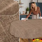 ANRO Tafelkleed Effen linnenlook Bruin Ovaal 240x140cm Rechte rand Afwasbaar Waterafstotend