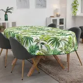 ANRO Tafelkleed Palmen Groen Ovaal 240x140cm Met sierband Afwasbaar Waterafstotend Binnen & Buiten