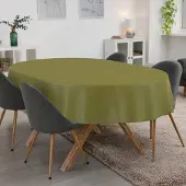 ANRO Tafelkleed Olijfgroen linnenlook Ovaal 200x140cm Met sierband Afwasbaar Waterafstotend