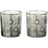 J-Line Theelichthouder Zonnebloem Glas Zilver Small Assortiment Van 2