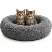 Belviona Donut kattenbed, zacht pluche & verhoogde Rand Ø50 cm donkergrijs