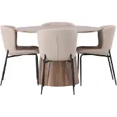 Ebuy24 Lanzo eethoek eettafel naturel 4 stoelen bouclé beige.