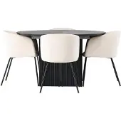 Ebuy24 Matilda eethoek eettafel met uitschuifbare functie zwart 4 stoelen velours beige.