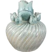 Ptmd Mailia Turquoise Ceramic Round Tulip Vase Swirl L