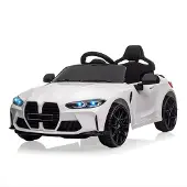 Happiq Elektrische Kinderauto - 12V, vering, LED-verlichting, muziek, sportwagenstijl - Wit